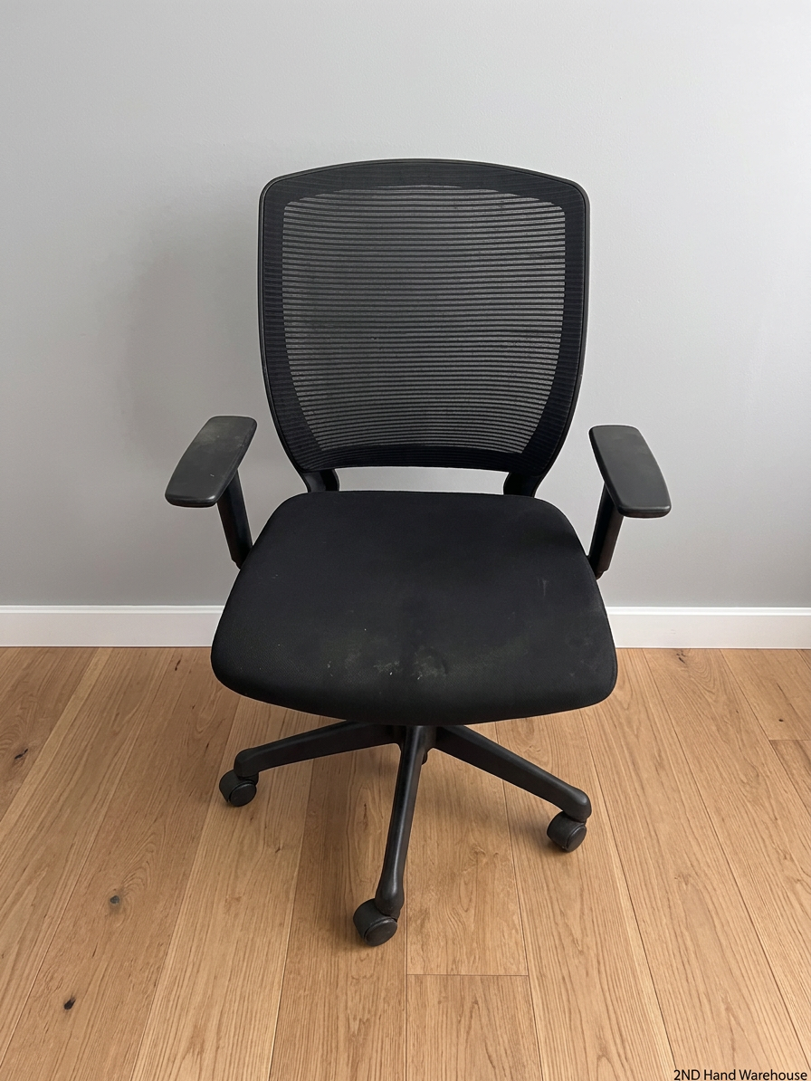 Black Mesh Back Swivel Office Chair with Armrests — Fair Condition with Visible Wear – styled product image