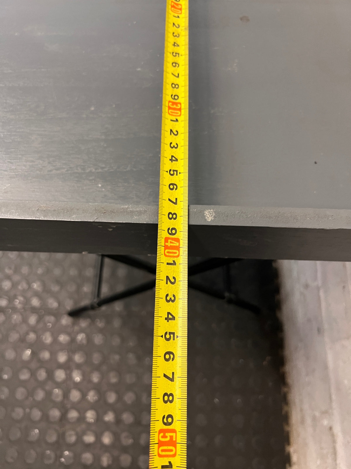Grey Wooden Tray Table on Metal Folding Stand — Well Used Condition – depth measurement