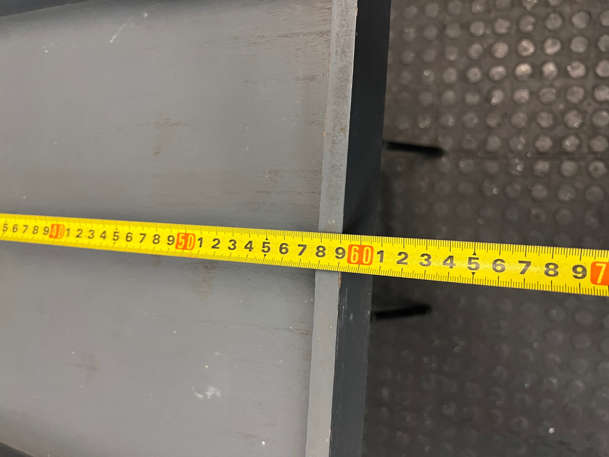 Grey Wooden Tray Table on Metal Folding Stand — Well Used Condition – width measurement