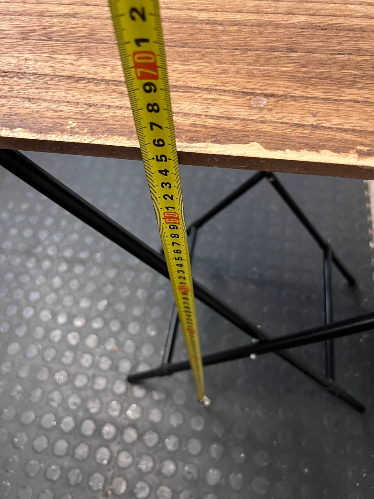 Folding Wood Look Side Table with Black Metal Base — Well Used with Surface Wear – height measurement