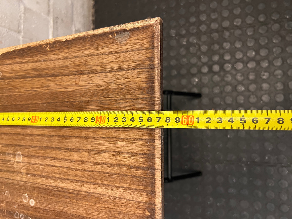Folding Wood Look Side Table with Black Metal Base — Well Used with Surface Wear – width measurement