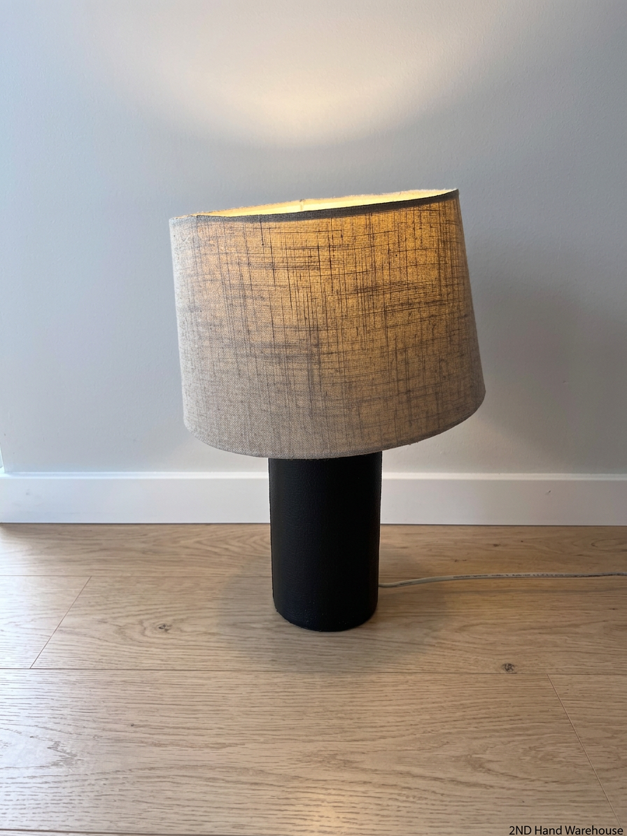 Textured Cylindrical Table Lamp with Brown Fabric Shade — Good Working Order