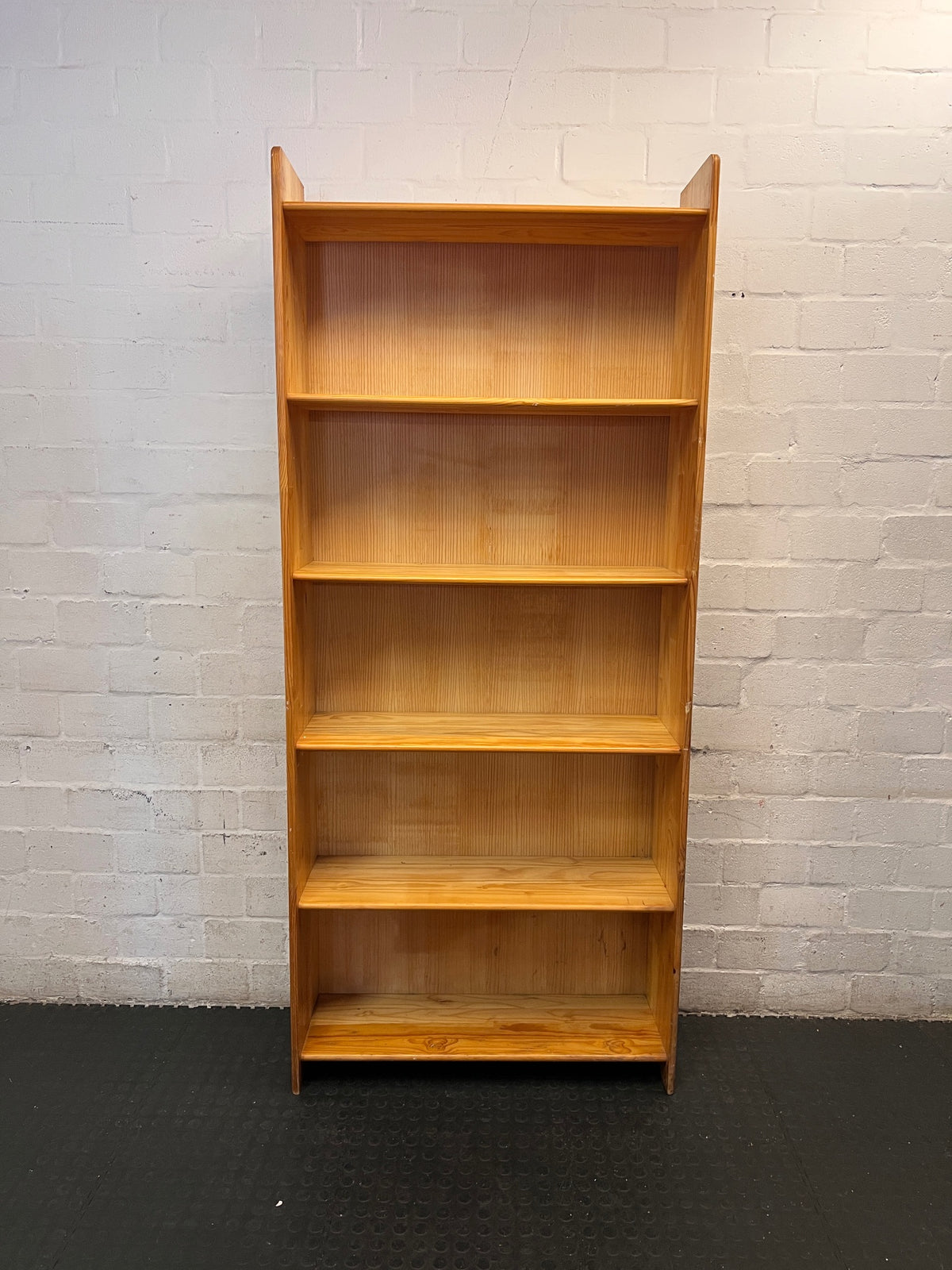 Tall 5-Tier Pine Bookshelf — Pine Bookshelf with Ornate Cornices – main front view