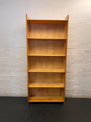 Tall 5-Tier Pine Bookshelf — Pine Bookshelf with Ornate Cornices – main front view