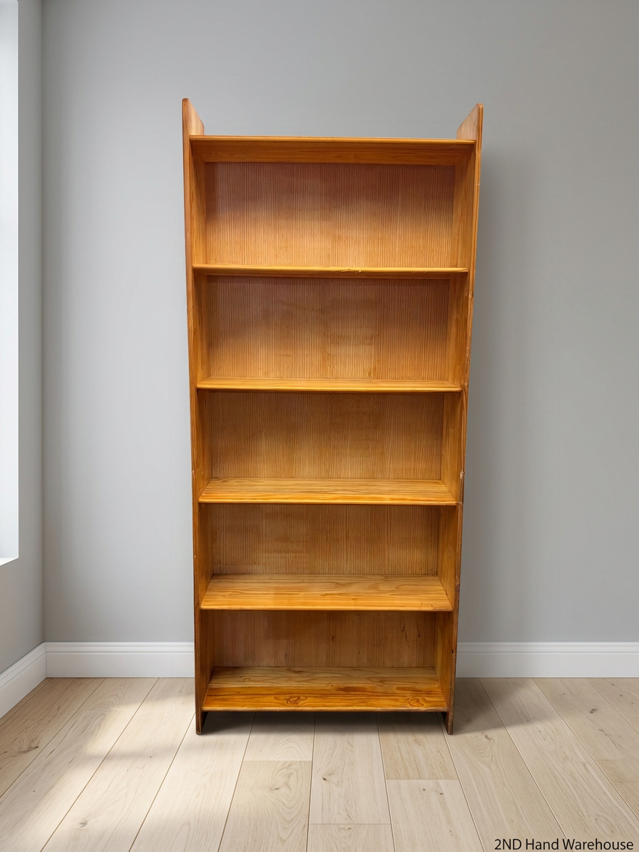 Tall 5-Tier Pine Bookshelf — Pine Bookshelf with Ornate Cornices – styled product image