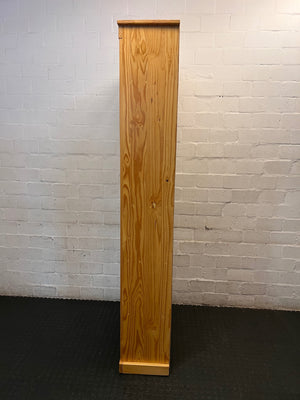 Tall 6-Tier Pine Bookshelf with Cornice — Good Condition with Variable Shelf Configurations – back view