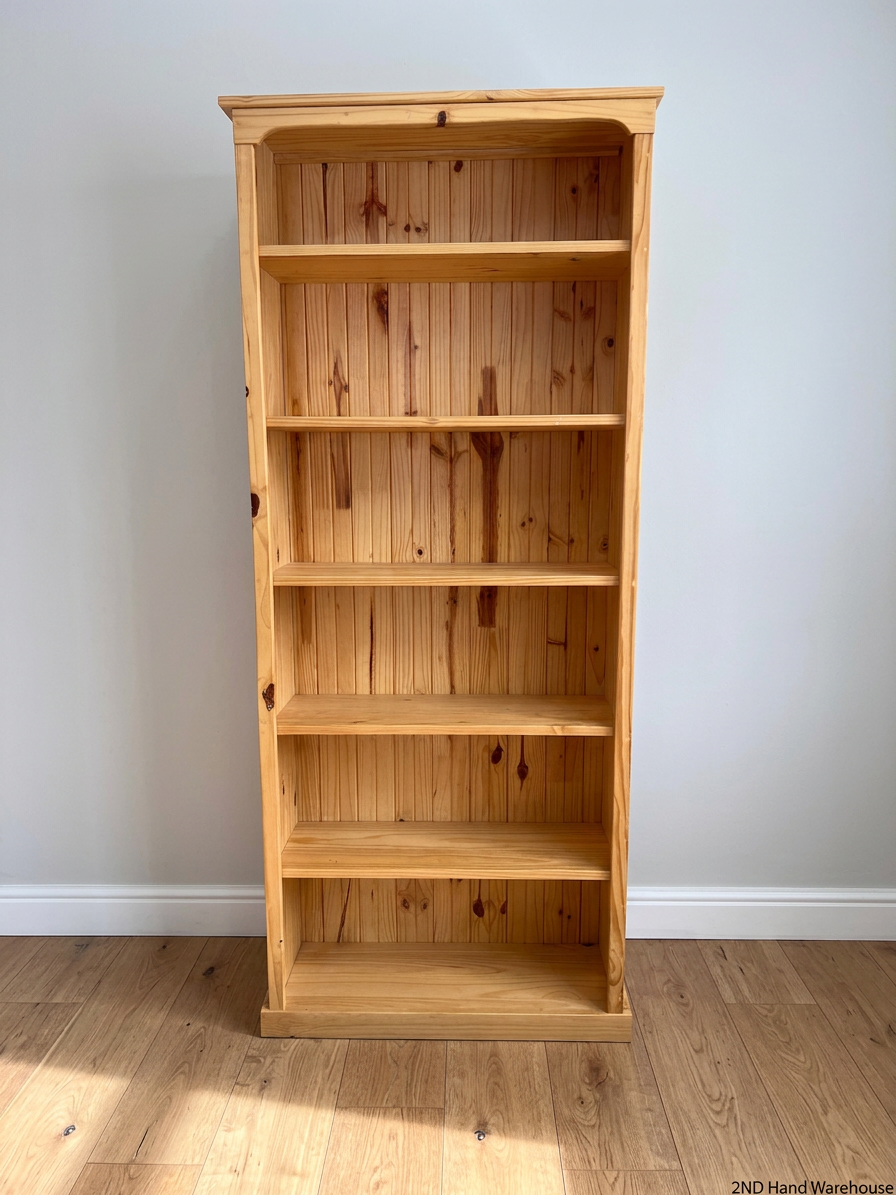 Tall 6-Tier Pine Bookshelf with Cornice — Good Condition with Variable Shelf Configurations – styled product image