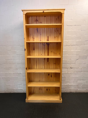 Tall 6-Tier Pine Bookshelf with Cornice — Good Condition with Variable Shelf Configurations – top view