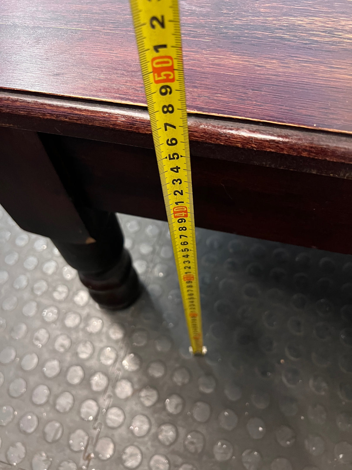 Square Dark Wood Side Table with Turned Legs — Good Working Order – height measurement