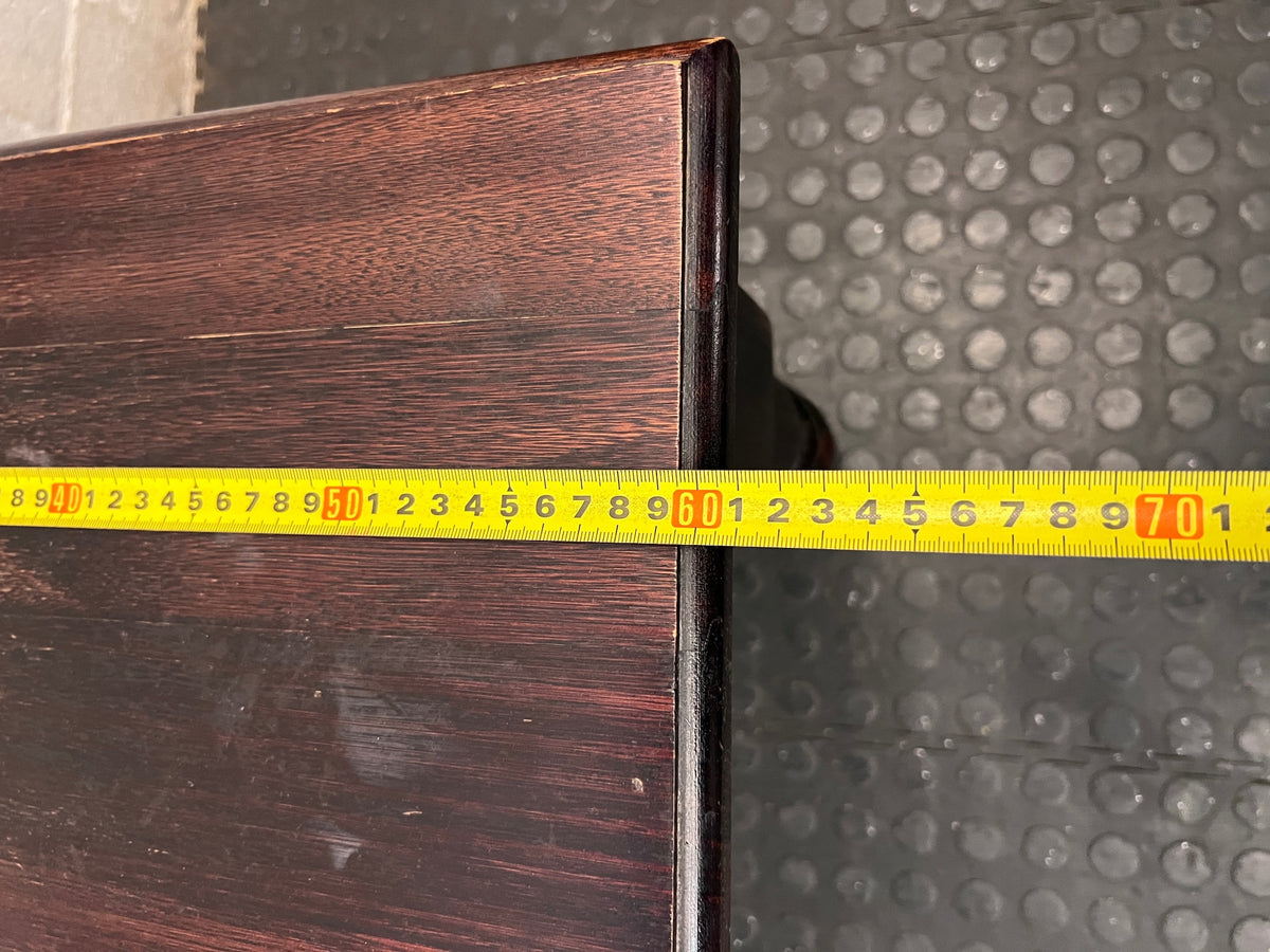 Square Dark Wood Side Table with Turned Legs — Good Working Order – width measurement