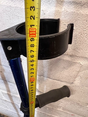 Blue Metallic Adjustable Forearm Crutch — Visible Wear and Scuffing – height measurement