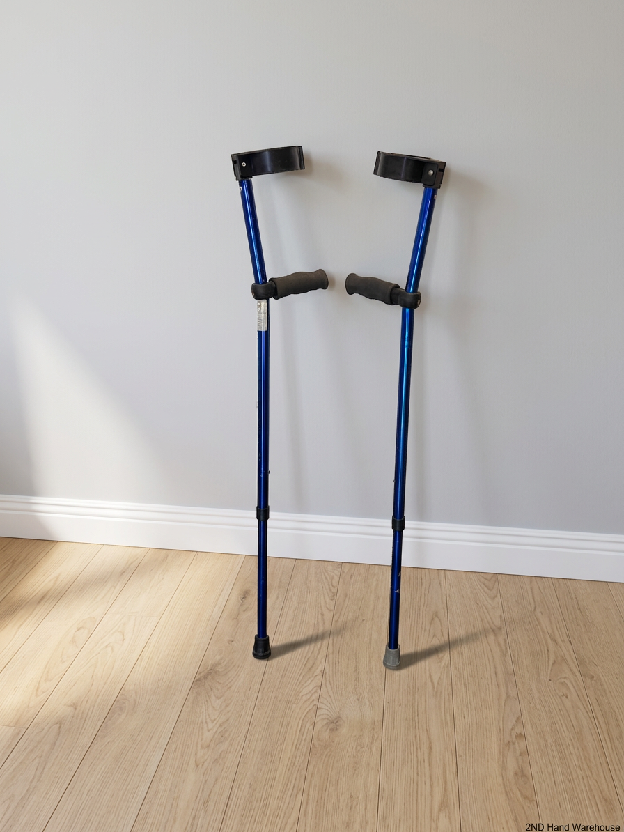 Blue Metallic Adjustable Forearm Crutch — Visible Wear and Scuffing – styled product image
