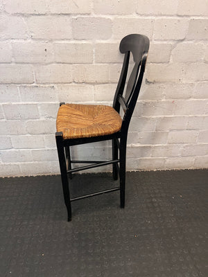 Black T-Back Dining Chair with Woven Seat — Fair Condition with Visible Wear – condition detail