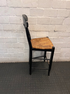 Black T-Back Dining Chair with Woven Seat — Fair Condition with Visible Wear – top view