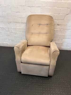 Beige Button-Tufted One-Seater Couch — Worn Upholstery with Small Tear – main front view