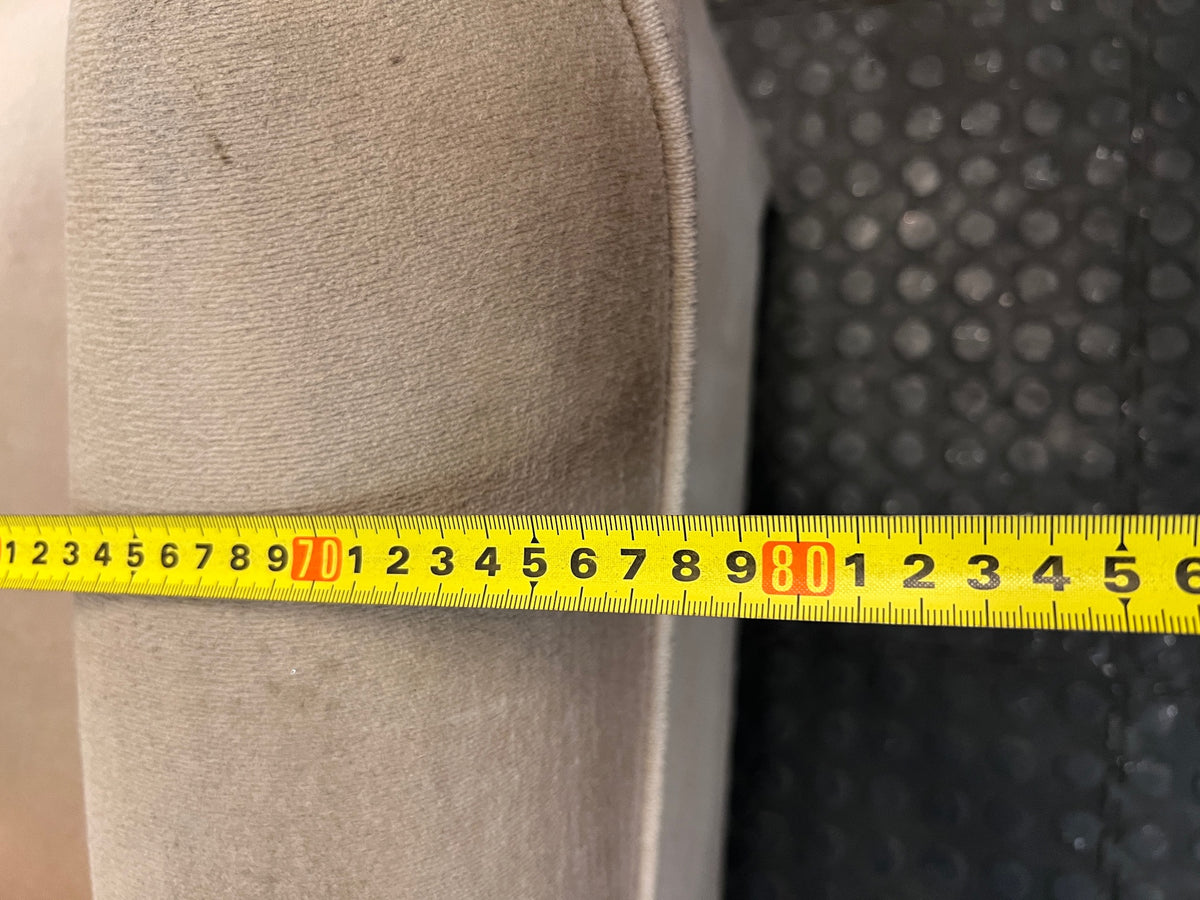 Beige Button-Tufted One-Seater Couch — Worn Upholstery with Small Tear – width measurement
