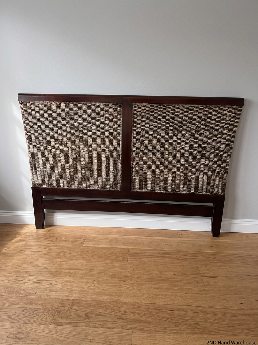 Dark Wood and Woven Wicker King Headboard — Good Working Order – styled product image