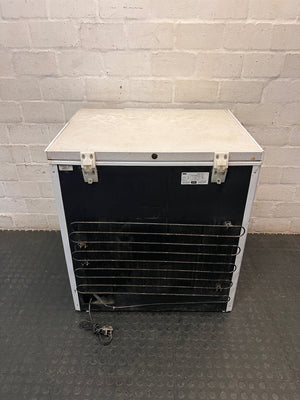 KIC White Chest Freezer — Good Working Order with Exterior Dents – back view