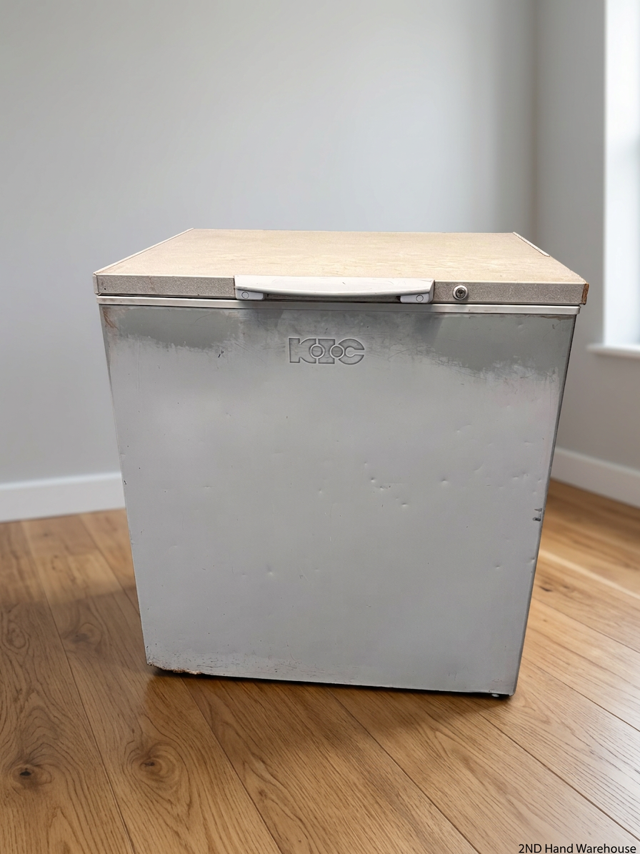 KIC White Chest Freezer — Good Working Order with Exterior Dents – styled product image