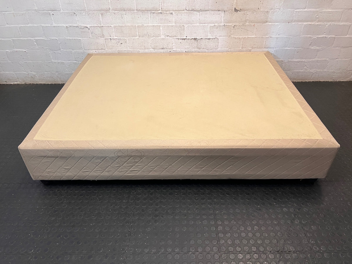 Upholstered Beige Double Bed Base with Quilted Detail — Good Working Order – back view