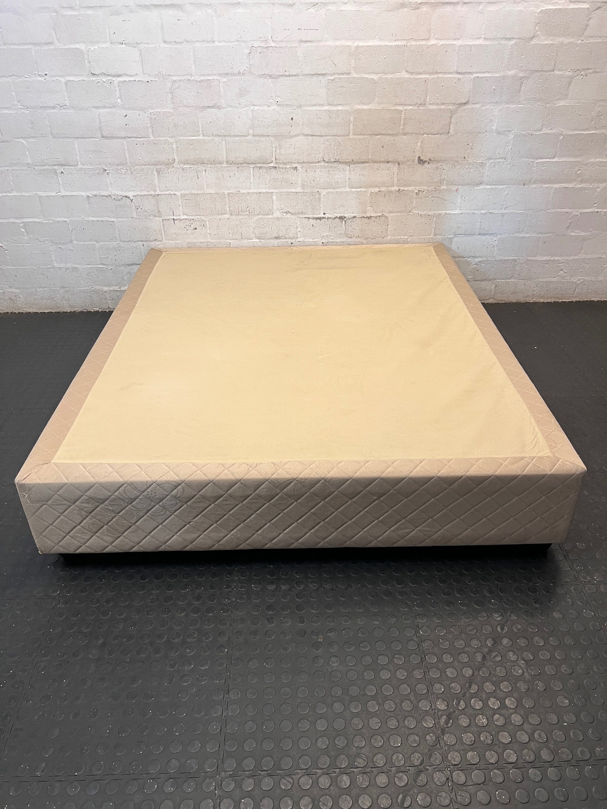 Upholstered Beige Double Bed Base with Quilted Detail — Good Working Order – condition detail