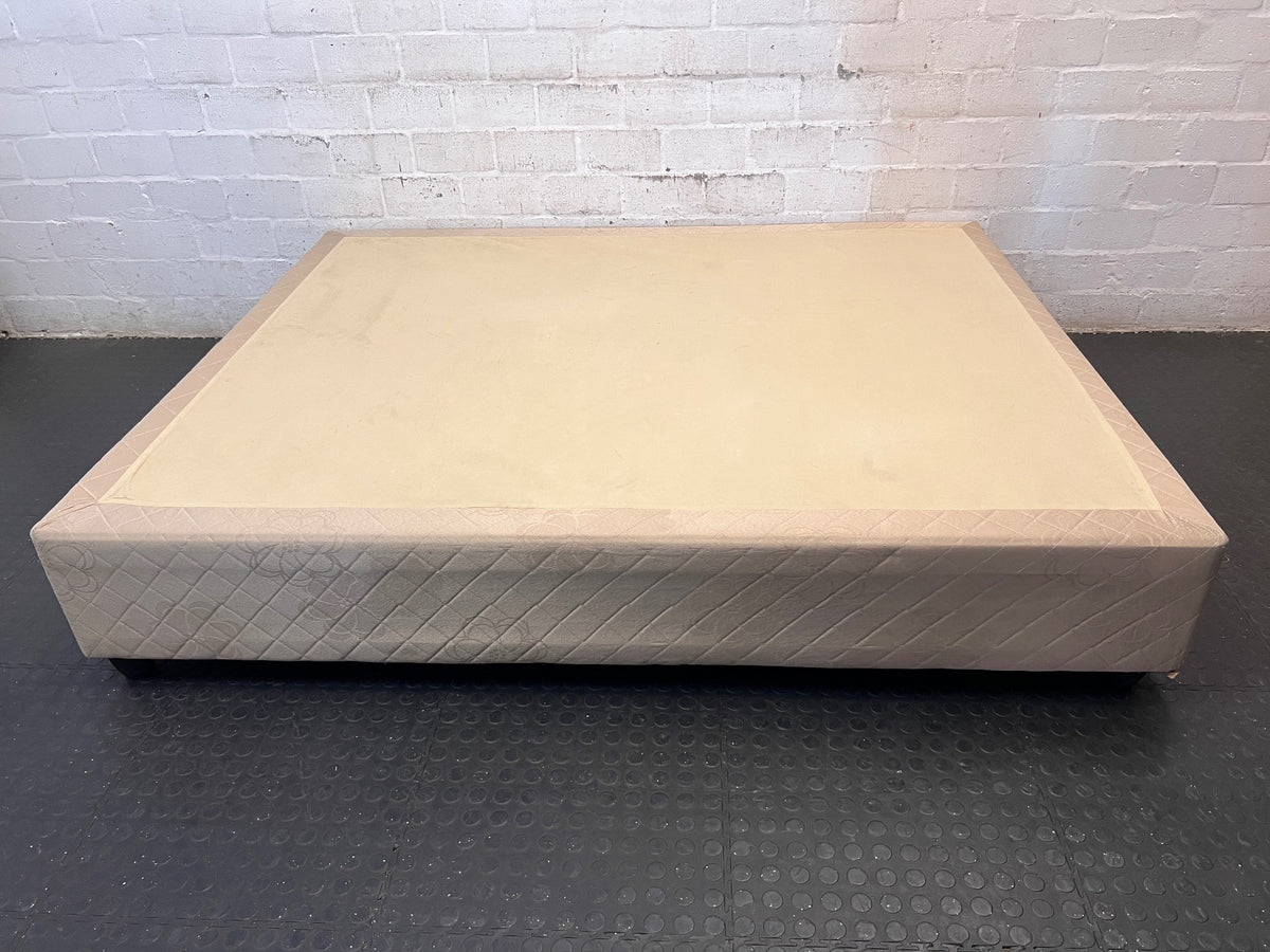 Upholstered Beige Double Bed Base with Quilted Detail — Good Working Order – side view