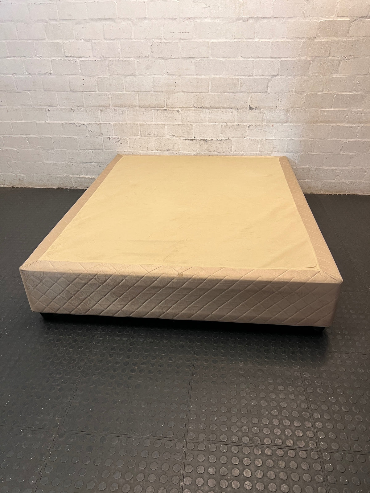 Upholstered Beige Double Bed Base with Quilted Detail — Good Working Order – top view