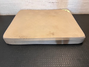 Beige Quilted Double Bed Mattress — Heavy Staining and Torn Corner Fabric – back view