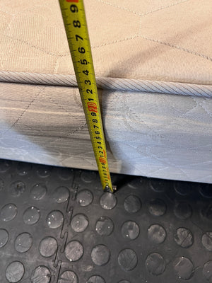 Beige Quilted Double Bed Mattress — Heavy Staining and Torn Corner Fabric – height measurement