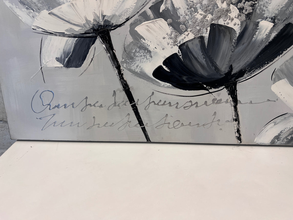 Monochrome Textured Floral Canvas Artwork — Good Condition – side view
