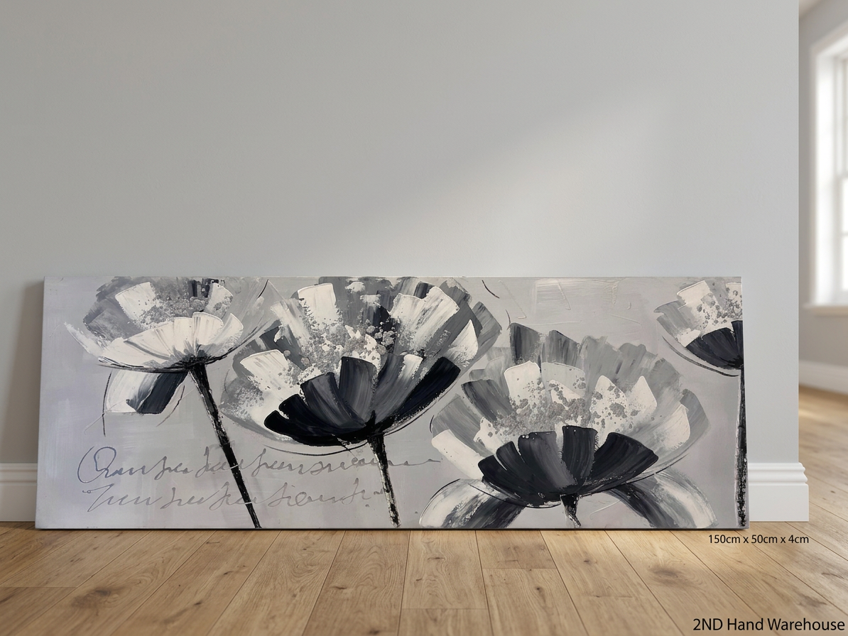 Monochrome Textured Floral Canvas Artwork — Good Condition – styled product image