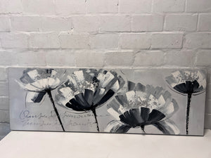 Monochrome Textured Floral Canvas Artwork — Good Condition – top view