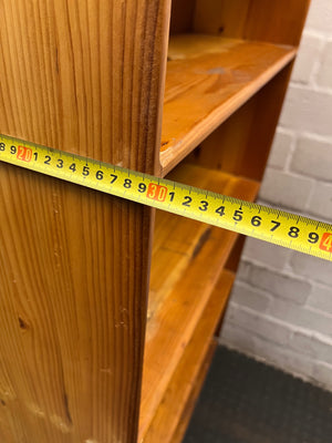 Tall Natural Wood 5-Tier Bookshelf — Variable Shelf Configurations in Set – depth measurement
