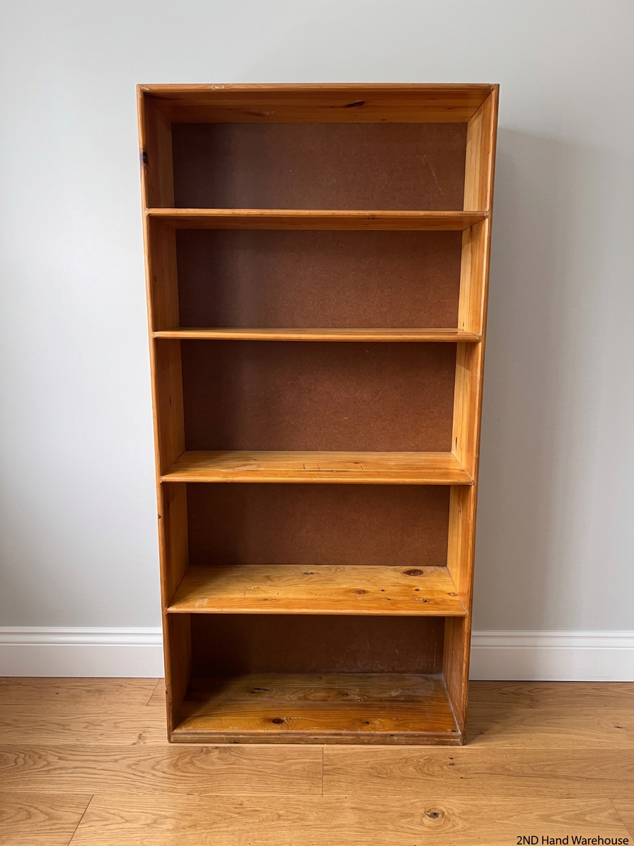 Tall Natural Wood 5-Tier Bookshelf — Variable Shelf Configurations in Set – styled product image