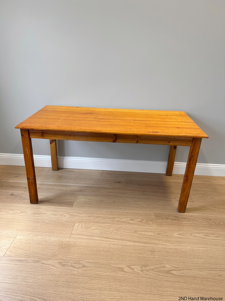 Classic Rectangular Pine Wood Dining Table — Good Working Order – styled product image