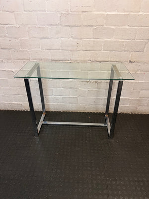 Contemporary Glass Top Console Table with Chrome Frame — Permanent Mark on Glass Surface – condition detail