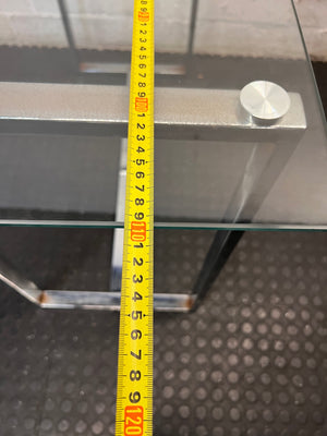 Contemporary Glass Top Console Table with Chrome Frame — Permanent Mark on Glass Surface – width measurement