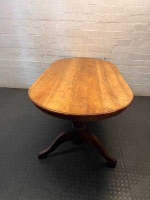 Oval Two-Tone Wooden Dining Table with Trestle Base — Good Working Order with Additional Items Included – top view