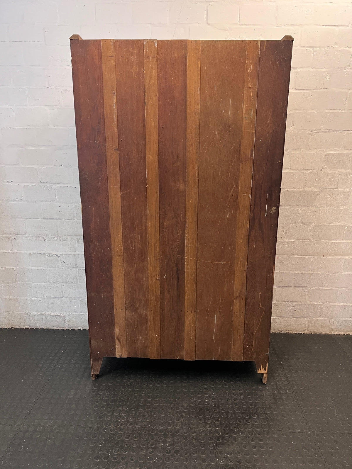 Vintage-Style Wooden Wardrobe with Mirrored Door – back view