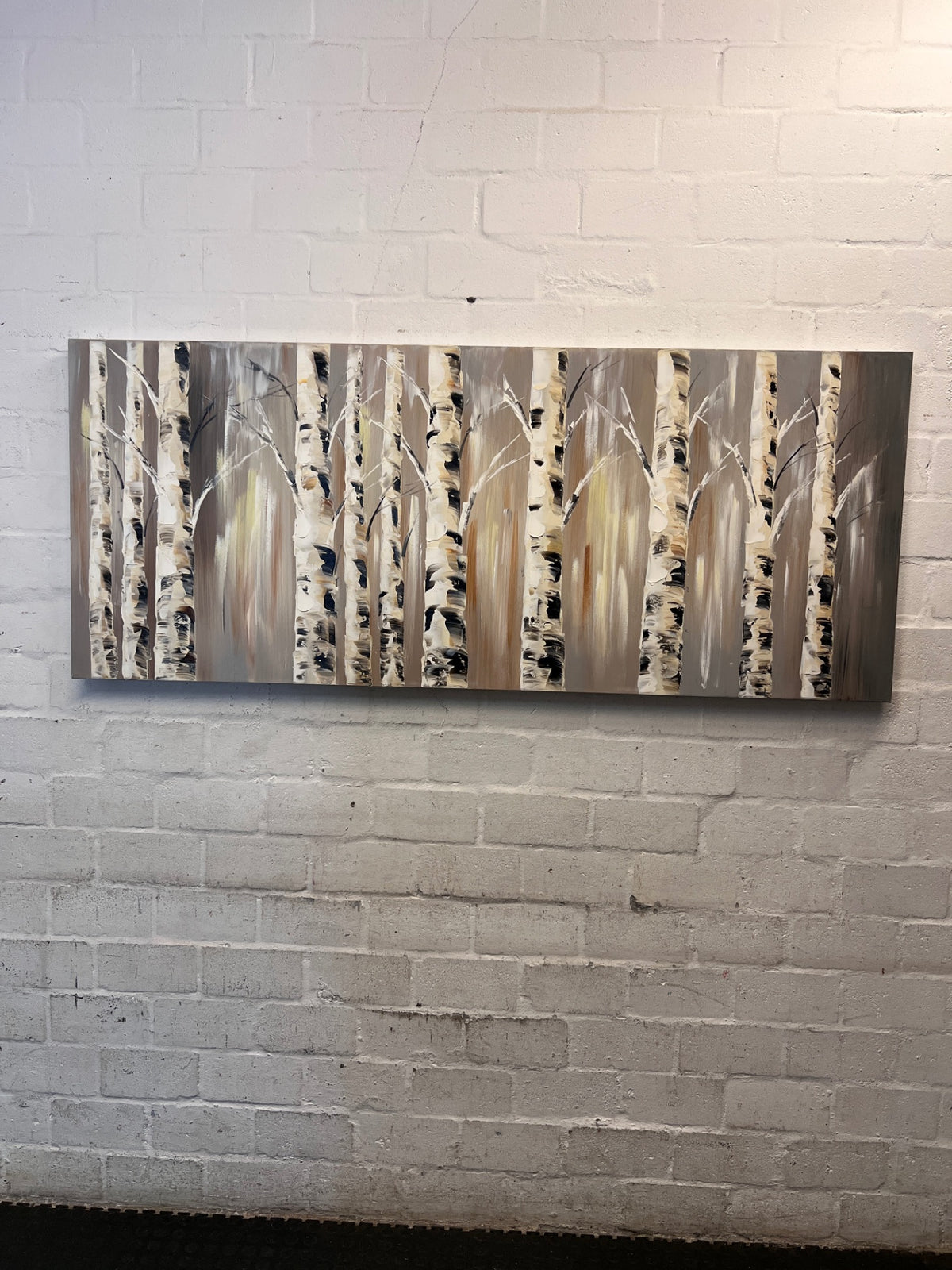 Textured Silver Birch Forest Panoramic Canvas Artwork – main front view