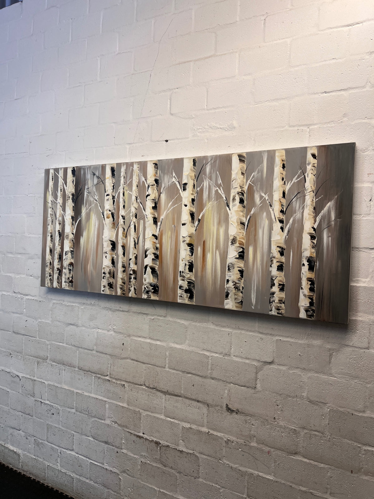 Textured Silver Birch Forest Panoramic Canvas Artwork – side view