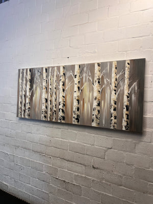 Textured Silver Birch Forest Panoramic Canvas Artwork – side view