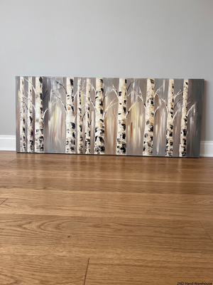 Textured Silver Birch Forest Panoramic Canvas Artwork – styled product image