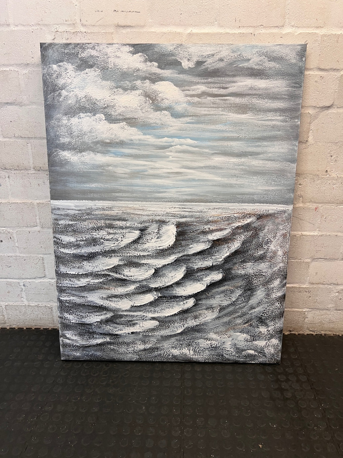 Textured Ocean Seascape Canvas Painting – side view