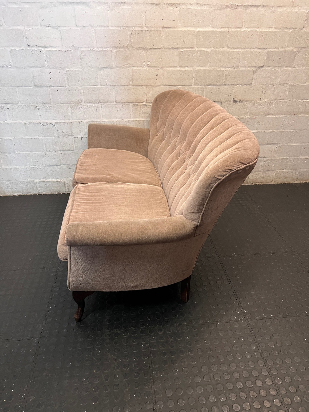 Beige Victorian Style 2 Seater Couch — Used Fair Condition – side view