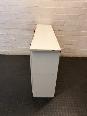 White and Light Wood Four Door Kitchen Cupboard — Good Working Order – top view
