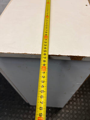 White and Light Wood Four Door Kitchen Cupboard — Good Working Order – width measurement
