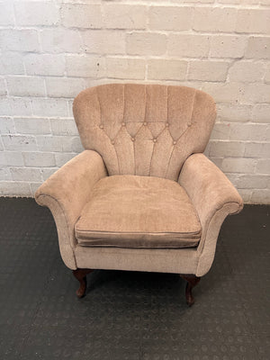 Victorian Style 1 Seater Couch in Beige — Fair Used Condition – main front view