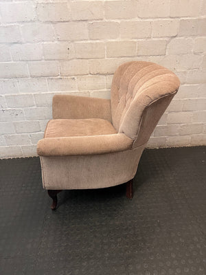 Victorian Style 1 Seater Couch in Beige — Fair Used Condition – side view