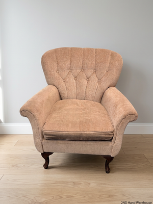 Victorian Style 1 Seater Couch in Beige — Fair Used Condition – styled product image